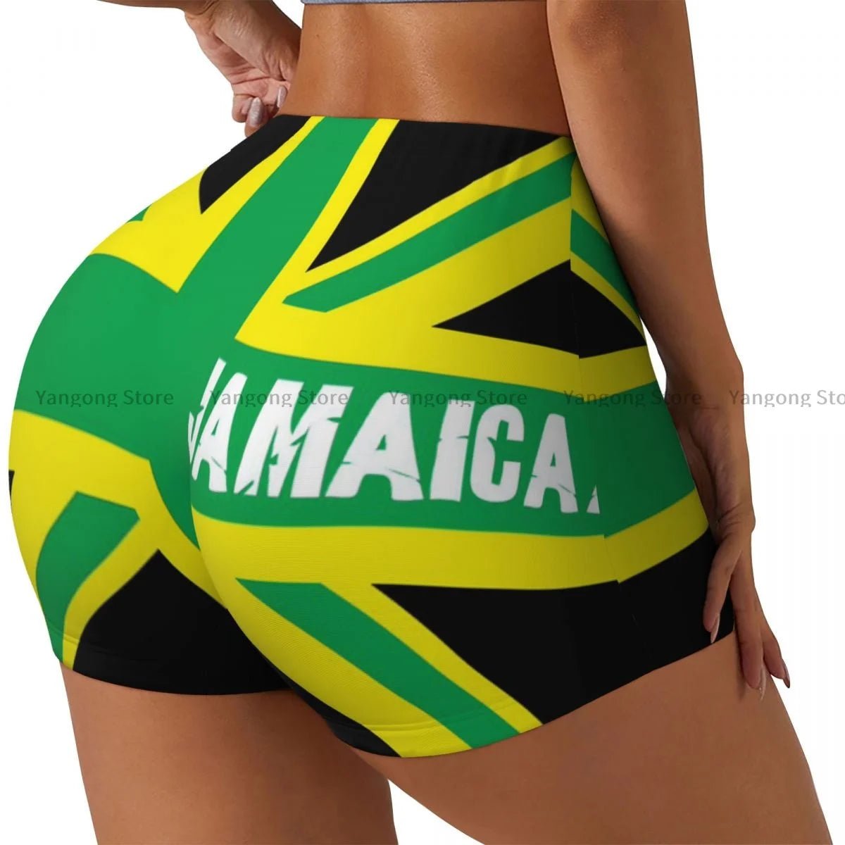 POWQUE URBAN STYLE Jamaica Flag Yoga Shorts - POWQUE URBAN STYLE