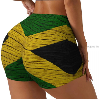 POWQUE URBAN STYLE Jamaica Flag Yoga Shorts - POWQUE URBAN STYLE
