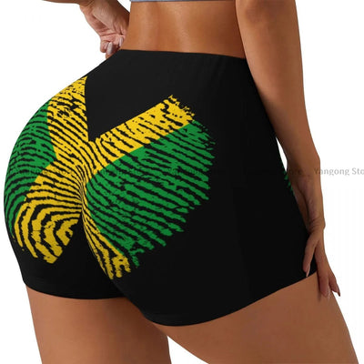 POWQUE URBAN STYLE Jamaica Flag Yoga Shorts - POWQUE URBAN STYLE