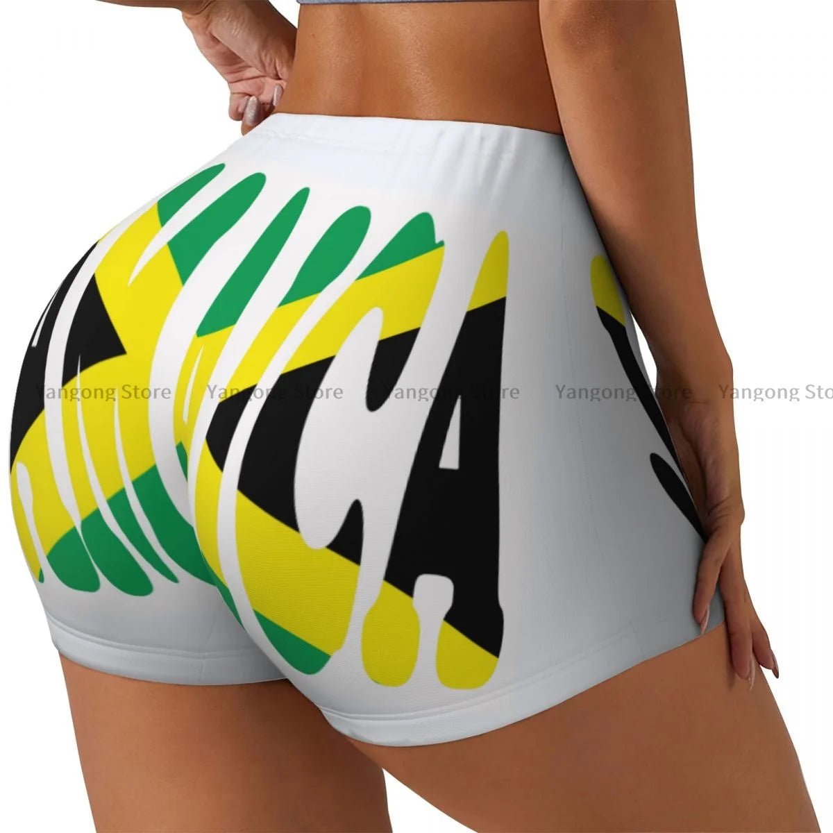 POWQUE URBAN STYLE Jamaica Flag Yoga Shorts - POWQUE URBAN STYLE