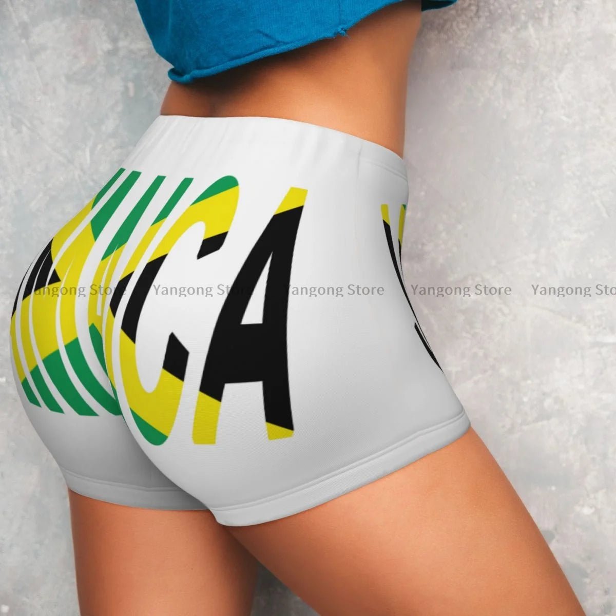 POWQUE URBAN STYLE Jamaica Flag Yoga Shorts - POWQUE URBAN STYLE
