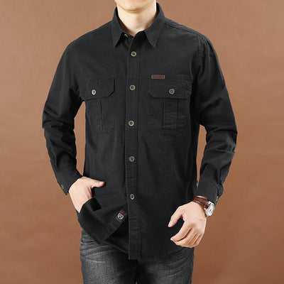 POWQUE URBAN STYLE Men's Casual Loose Fit Shirt Black - POWQUE URBAN STYLE