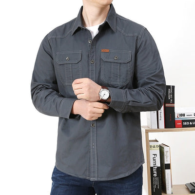 POWQUE URBAN STYLE Men's Casual Loose Fit Shirt Black - POWQUE URBAN STYLE