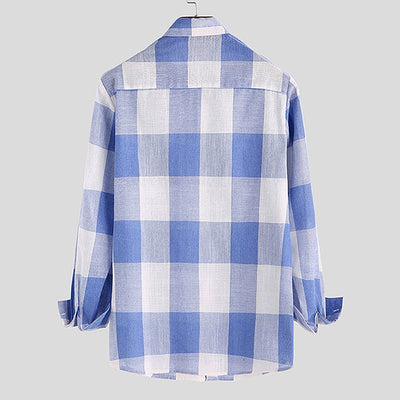 POWQUE URBAN STYLE Men's Casual Polyester Shirts - Black & White Plaid - POWQUE URBAN STYLE