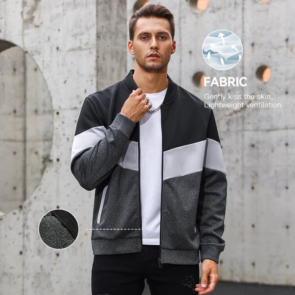 POWQUE URBAN STYLE Men's Color Block Bomber Jacket - POWQUE URBAN STYLE