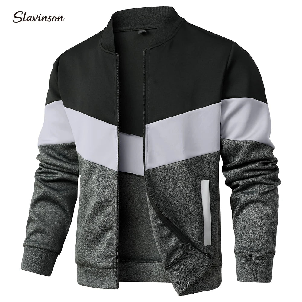 POWQUE URBAN STYLE Men's Color Block Bomber Jacket - POWQUE URBAN STYLE