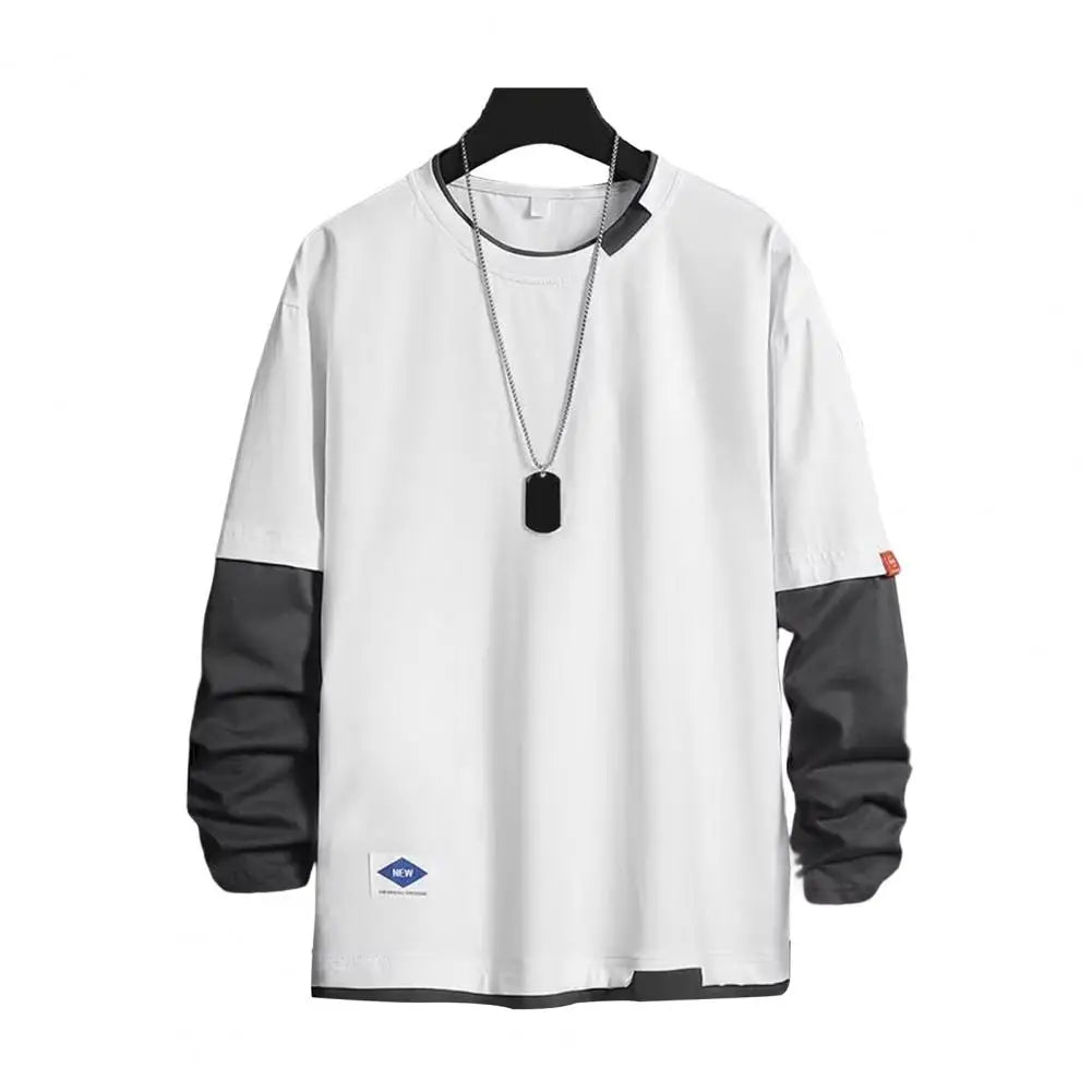 POWQUE URBAN STYLE Men's Color Block T-Shirt Layered Look - POWQUE URBAN STYLE
