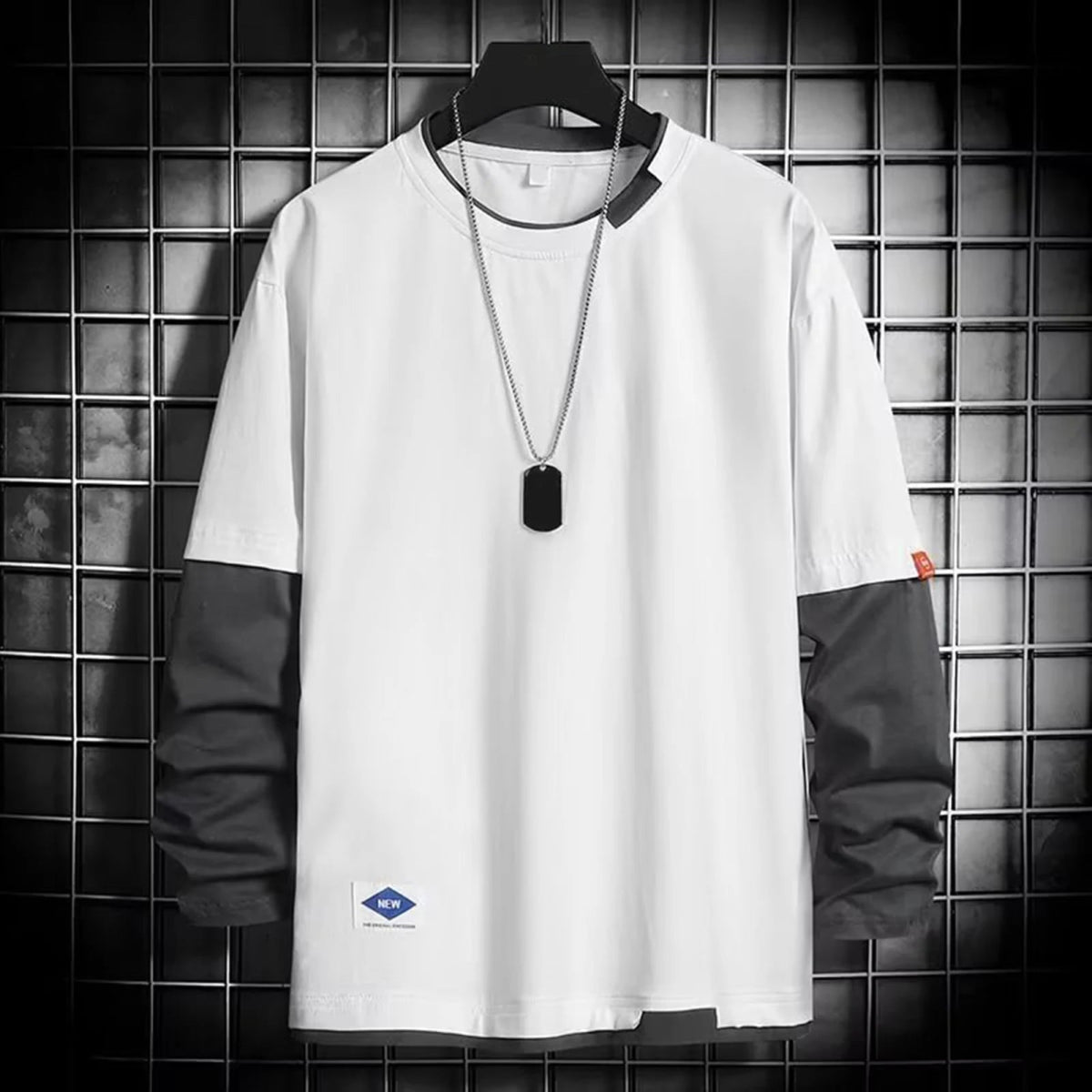 POWQUE URBAN STYLE Men's Color Block T-Shirt Layered Look - POWQUE URBAN STYLE