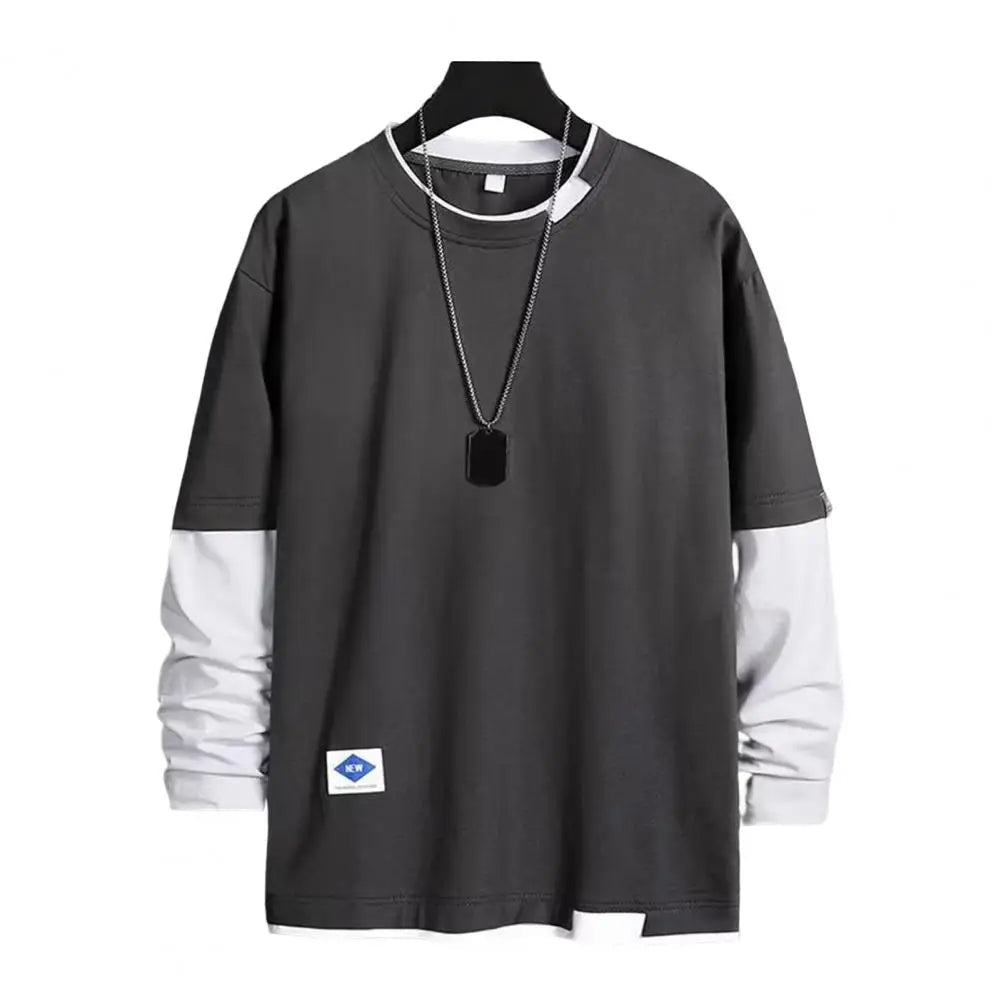 POWQUE URBAN STYLE Men's Color Block T-Shirt Layered Look - POWQUE URBAN STYLE