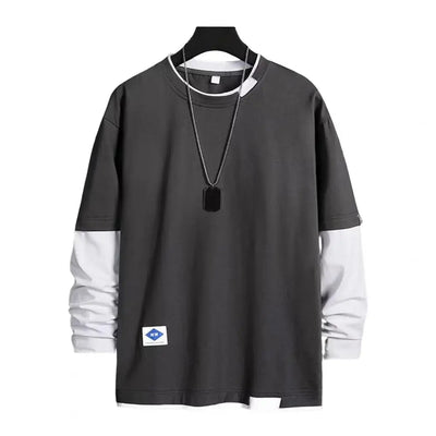 POWQUE URBAN STYLE Men's Color Block T-Shirt Layered Look - POWQUE URBAN STYLE