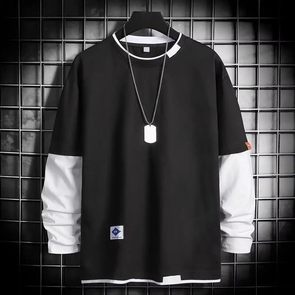 POWQUE URBAN STYLE Men's Color Block T-Shirt Layered Look - POWQUE URBAN STYLE