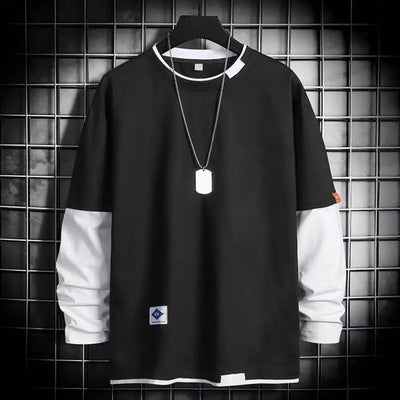 POWQUE URBAN STYLE Men's Color Block T-Shirt Layered Look - POWQUE URBAN STYLE