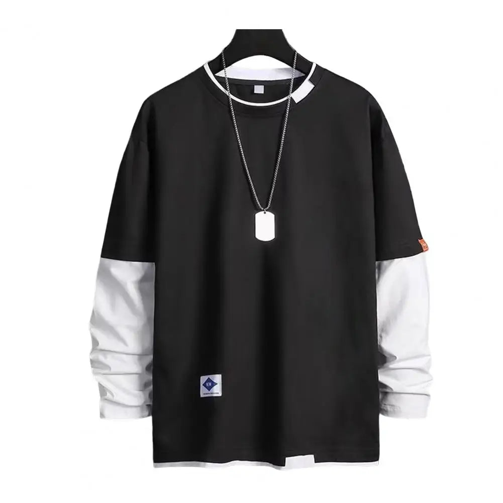 POWQUE URBAN STYLE Men's Color Block T-Shirt Layered Look - POWQUE URBAN STYLE
