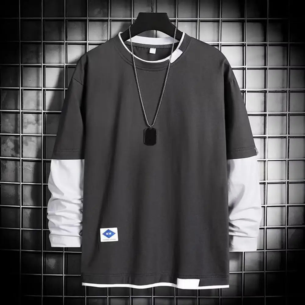 POWQUE URBAN STYLE Men's Color Block T-Shirt Layered Look - POWQUE URBAN STYLE