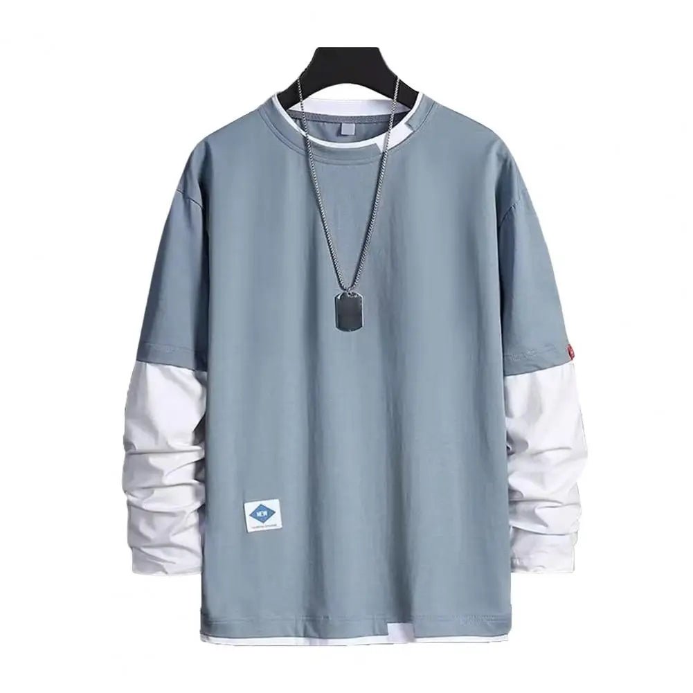 POWQUE URBAN STYLE Men's Color Block T-Shirt Layered Look - POWQUE URBAN STYLE