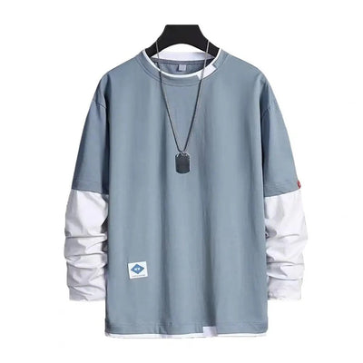 POWQUE URBAN STYLE Men's Color Block T-Shirt Layered Look - POWQUE URBAN STYLE