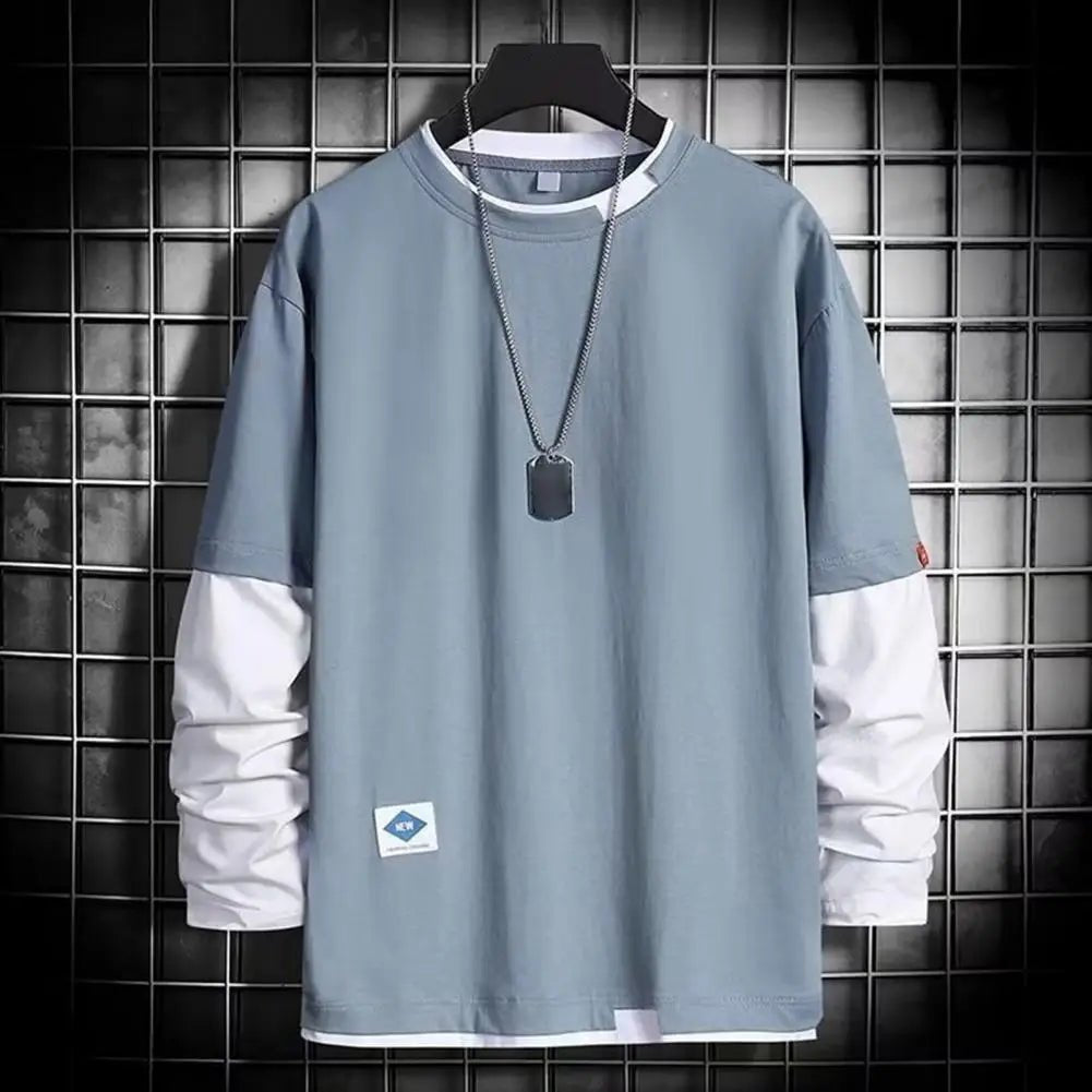 POWQUE URBAN STYLE Men's Color Block T-Shirt Layered Look - POWQUE URBAN STYLE