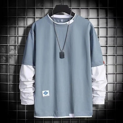POWQUE URBAN STYLE Men's Color Block T-Shirt Layered Look - POWQUE URBAN STYLE