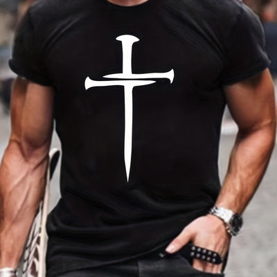 POWQUE URBAN STYLE Men's Cross Print T-Shirt - Bold Streetwear - POWQUE URBAN STYLE