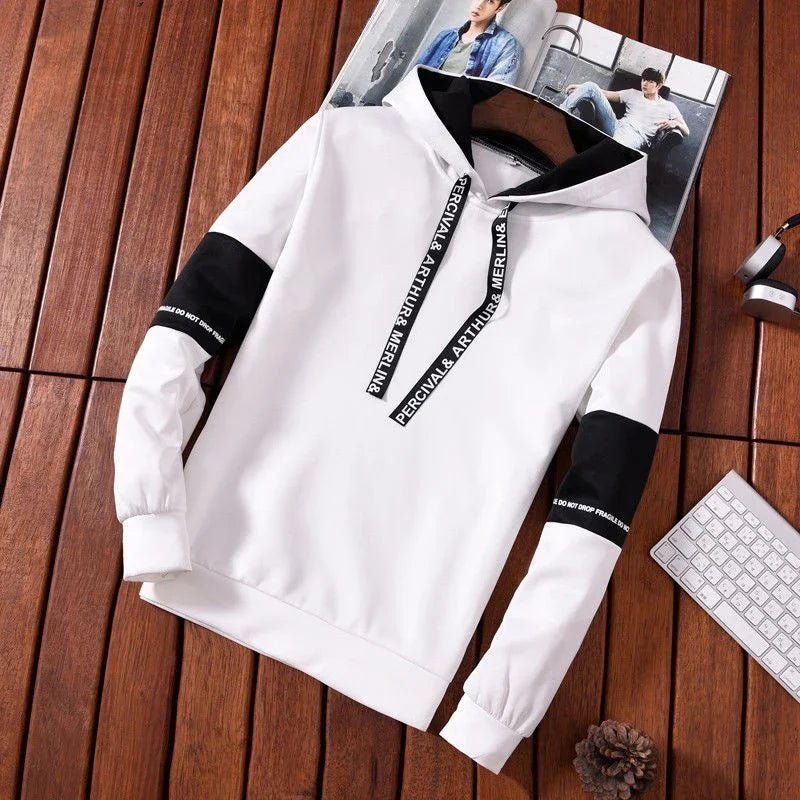 POWQUE URBAN STYLE Men's Hip Hop Hoodie Black White - POWQUE URBAN STYLE