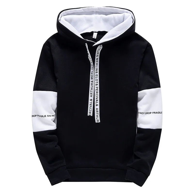 POWQUE URBAN STYLE Men's Hip Hop Hoodie Black White - POWQUE URBAN STYLE