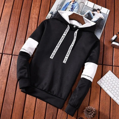 POWQUE URBAN STYLE Men's Hip Hop Hoodie Black White - POWQUE URBAN STYLE