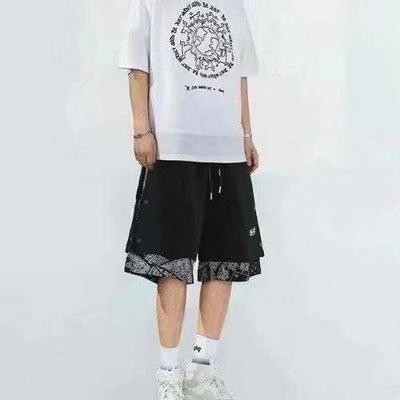 POWQUE URBAN STYLE Men's Punk Summer Shorts, Layered Design - POWQUE URBAN STYLE