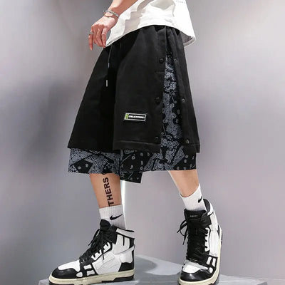 POWQUE URBAN STYLE Men's Punk Summer Shorts, Layered Design - POWQUE URBAN STYLE