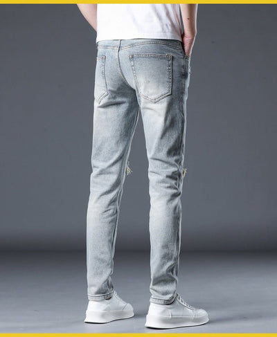 POWQUE URBAN STYLE Men's Ripped Patch Jeans Slim Fit - POWQUE URBAN STYLE