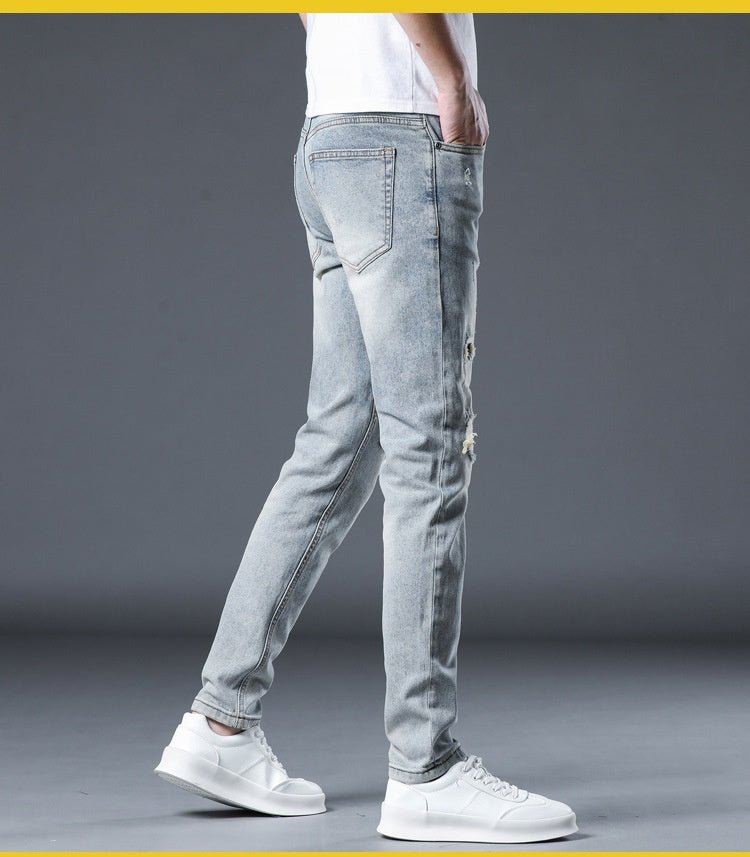 POWQUE URBAN STYLE Men's Ripped Patch Jeans Slim Fit - POWQUE URBAN STYLE