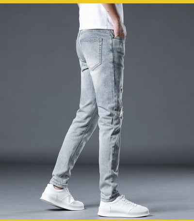 POWQUE URBAN STYLE Men's Ripped Patch Jeans Slim Fit - POWQUE URBAN STYLE