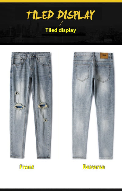 POWQUE URBAN STYLE Men's Ripped Patch Jeans Slim Fit - POWQUE URBAN STYLE