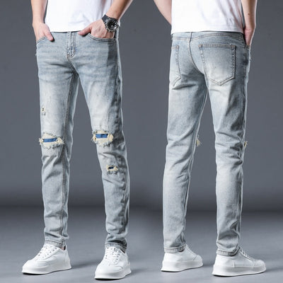 POWQUE URBAN STYLE Men's Ripped Patch Jeans Slim Fit - POWQUE URBAN STYLE