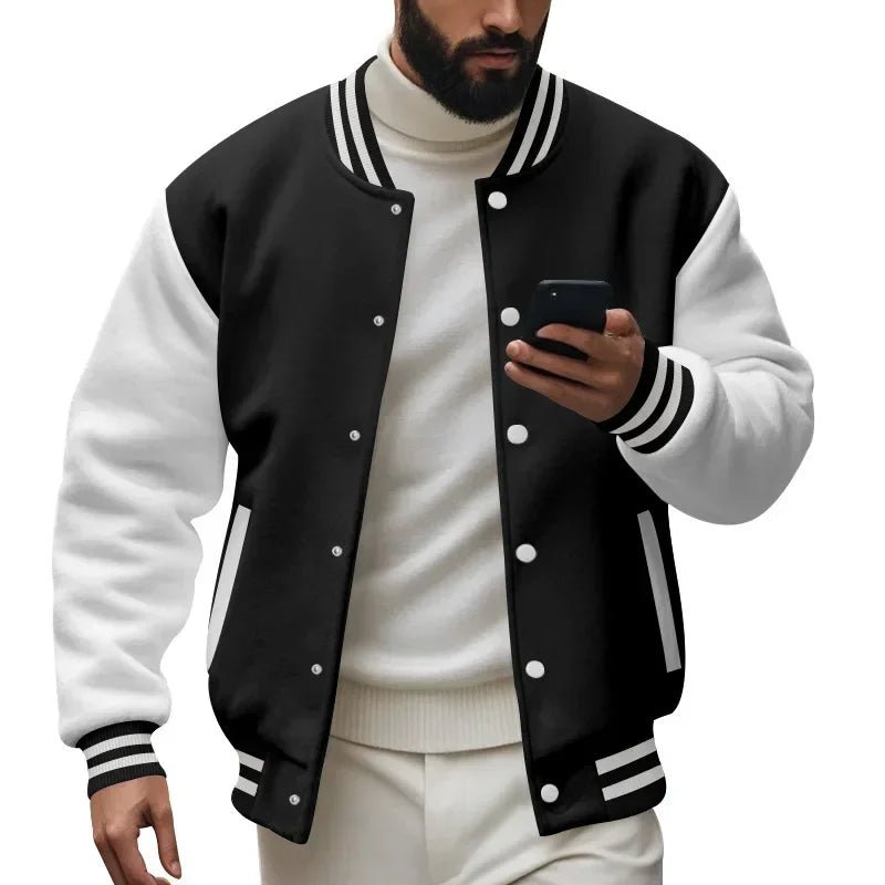 POWQUE URBAN STYLE Men's Velvet Flight Jacket Black/White - POWQUE URBAN STYLE
