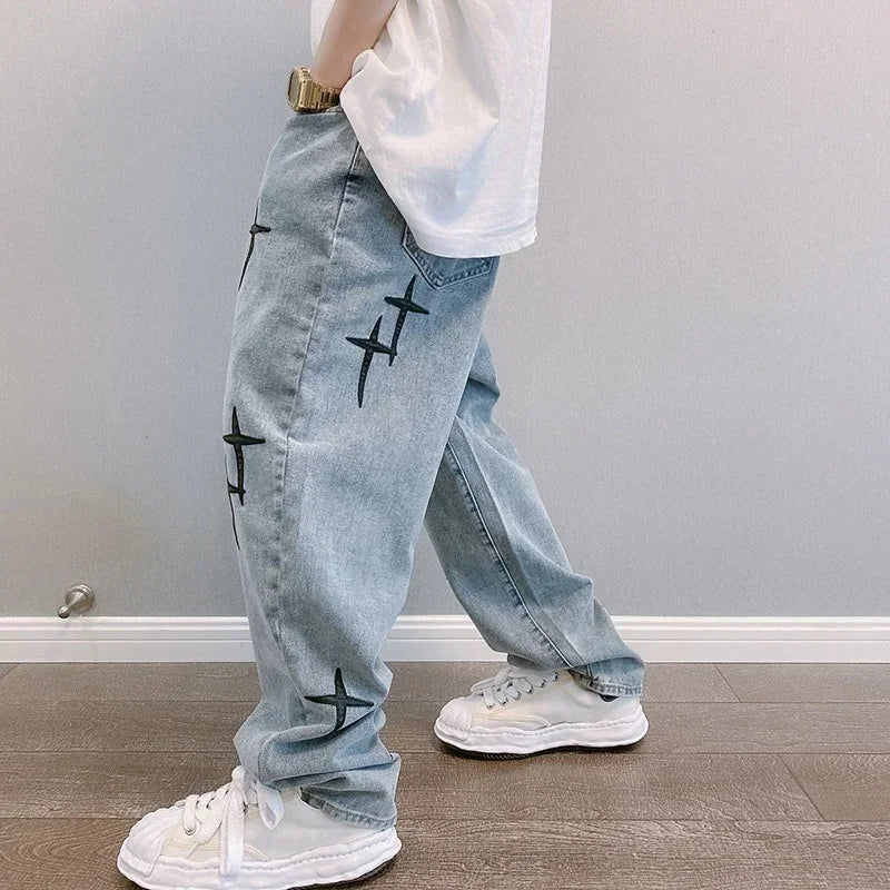 POWQUE URBAN STYLE Men's Wide Leg Cargo Pants Denim - POWQUE URBAN STYLE