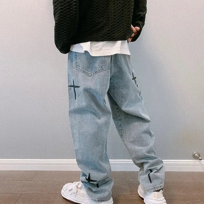 POWQUE URBAN STYLE Men's Wide Leg Cargo Pants Denim - POWQUE URBAN STYLE