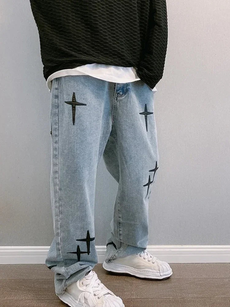 POWQUE URBAN STYLE Men's Wide Leg Cargo Pants Denim - POWQUE URBAN STYLE
