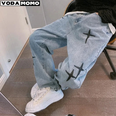 POWQUE URBAN STYLE Men's Wide Leg Cargo Pants Denim - POWQUE URBAN STYLE