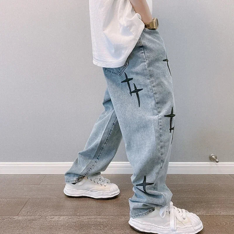 POWQUE URBAN STYLE Men's Wide Leg Cargo Pants Denim - POWQUE URBAN STYLE