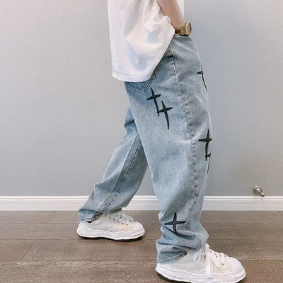 POWQUE URBAN STYLE Men's Wide Leg Cargo Pants Denim - POWQUE URBAN STYLE