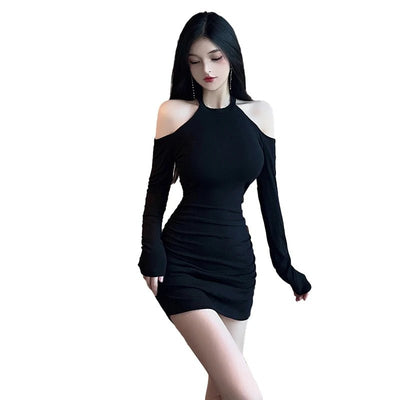 POWQUE URBAN STYLE Off Shoulder Black Sweater Dress - POWQUE URBAN STYLE