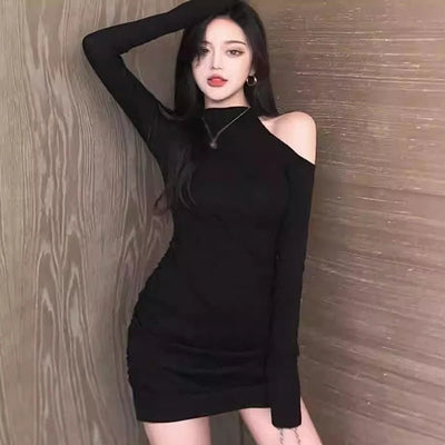 POWQUE URBAN STYLE Off Shoulder Black Sweater Dress - POWQUE URBAN STYLE
