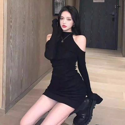 POWQUE URBAN STYLE Off Shoulder Black Sweater Dress - POWQUE URBAN STYLE