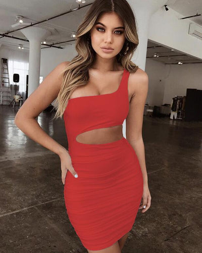POWQUE URBAN STYLE One Shoulder Mini Dress - Trendy Cutout - POWQUE URBAN STYLE