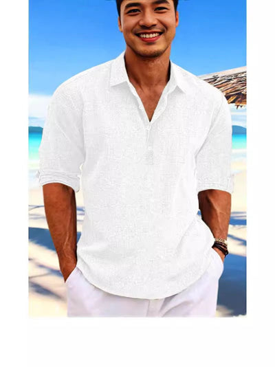 POWQUE URBAN STYLE Plus Size Hemp Shirt for Men - POWQUE URBAN STYLE
