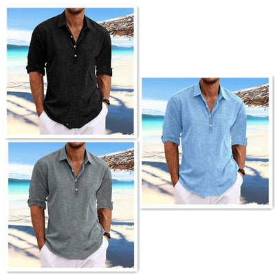 POWQUE URBAN STYLE Plus Size Hemp Shirt for Men - POWQUE URBAN STYLE