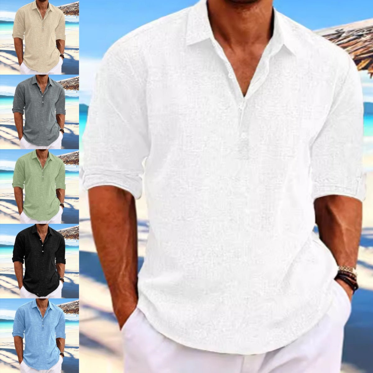 POWQUE URBAN STYLE Plus Size Hemp Shirt for Men - POWQUE URBAN STYLE