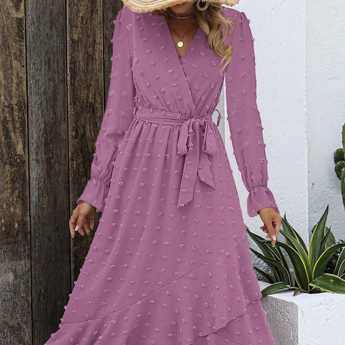 POWQUE URBAN STYLE Polka Dot Long Sleeve Summer Dress - POWQUE URBAN STYLE