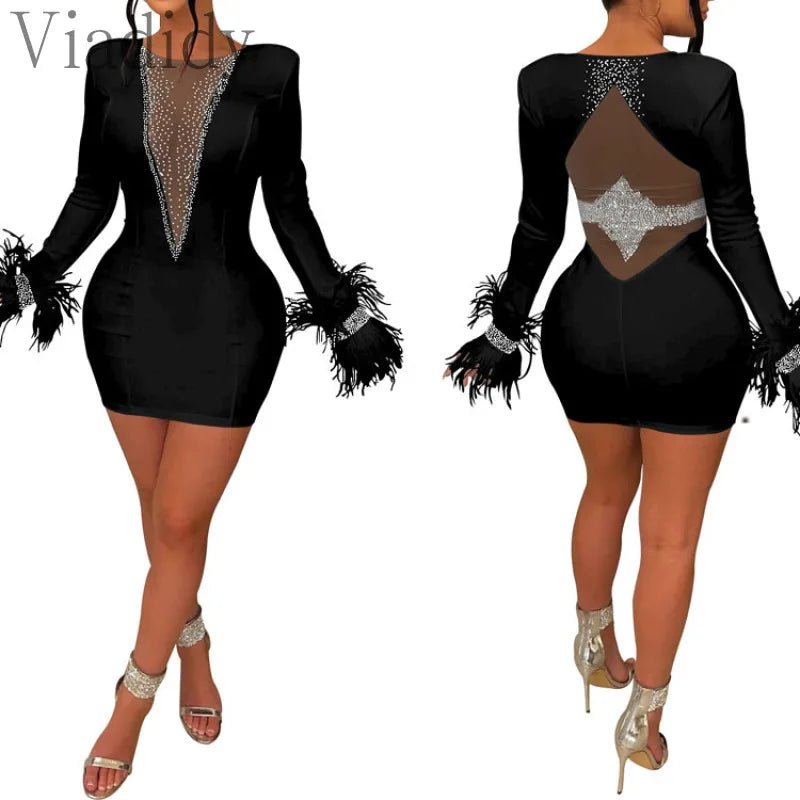 POWQUE URBAN STYLE Rhinestone Tassel Party Dress - POWQUE URBAN STYLE