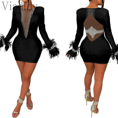 POWQUE URBAN STYLE Rhinestone Tassel Party Dress - POWQUE URBAN STYLE